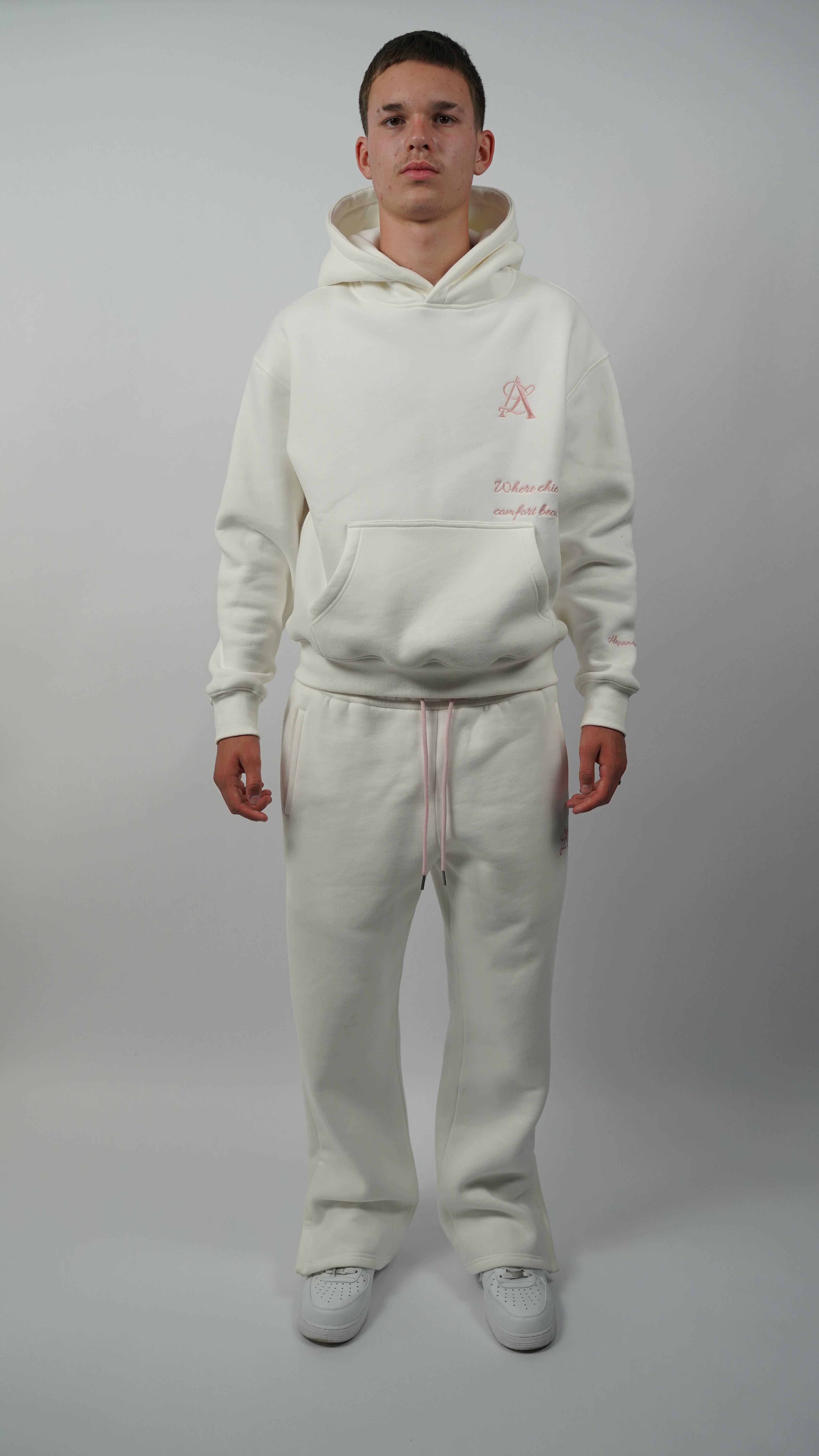 HOODIE & WIDE-LEG PANTS SET WHITE ROSA