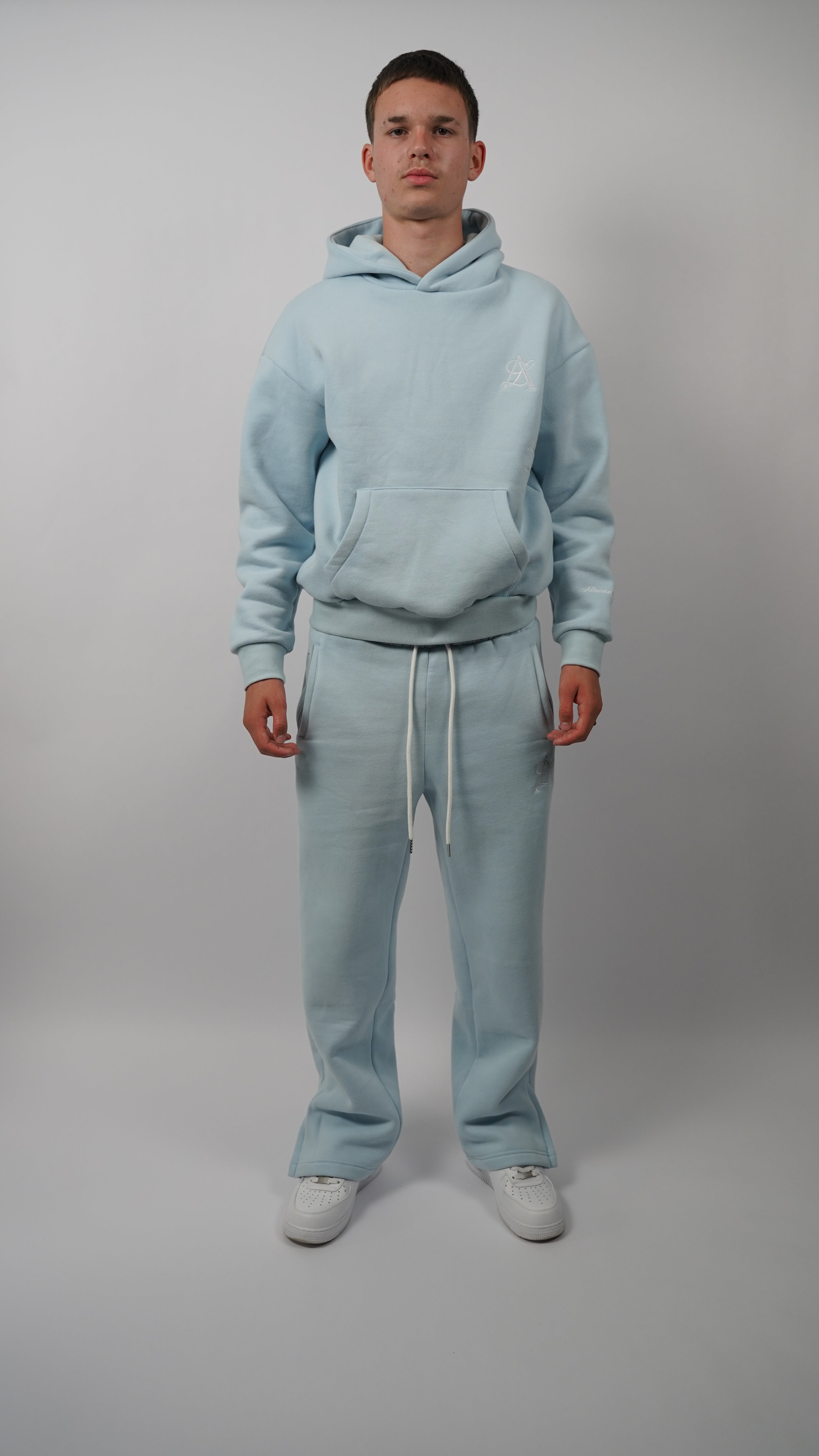 HOODIE & WIDE-LEG PANTS SET BABY BLUE