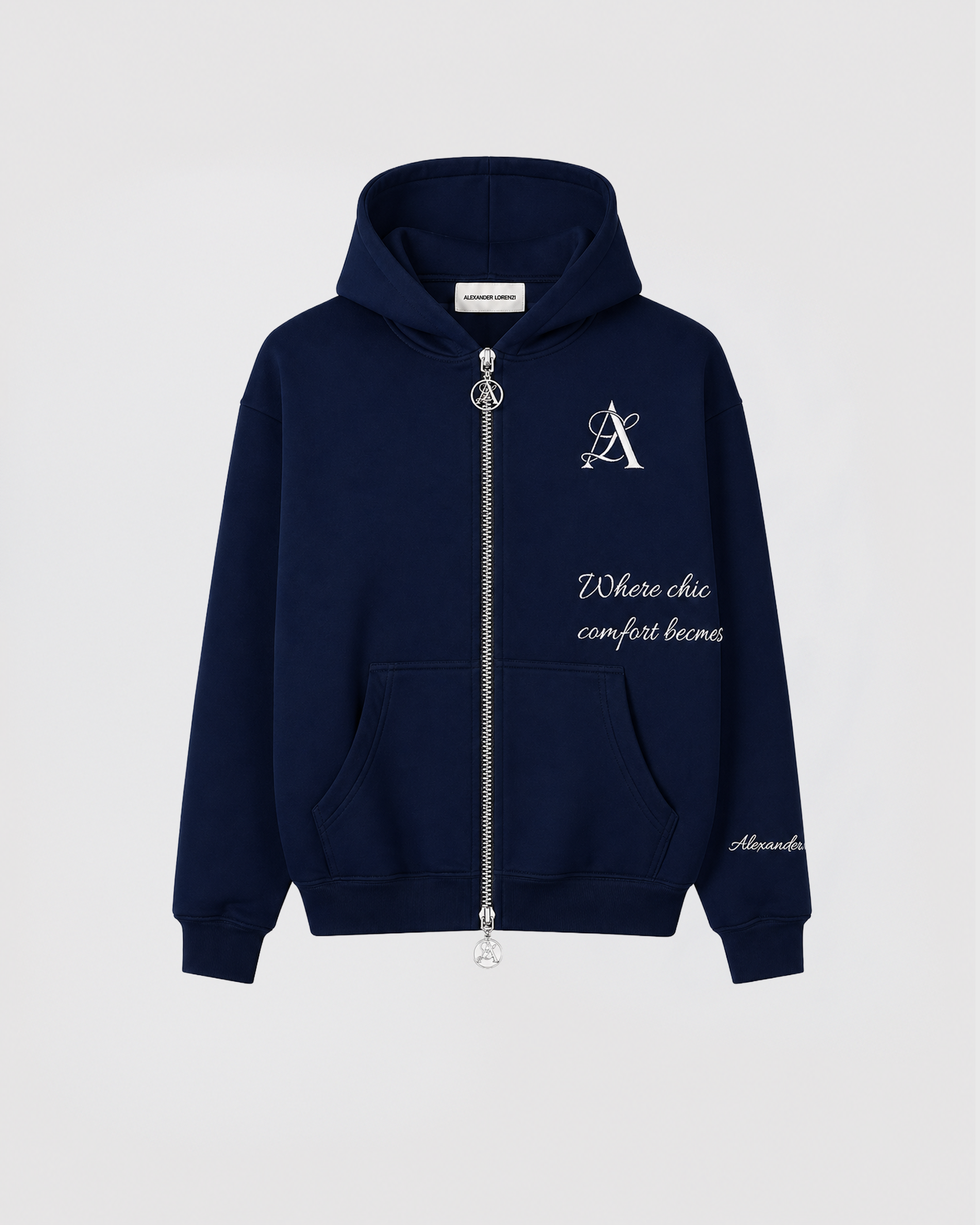 Alexander Lorenzi Signature 26 Zip Hoodie Navy Blue unisex 350gsm