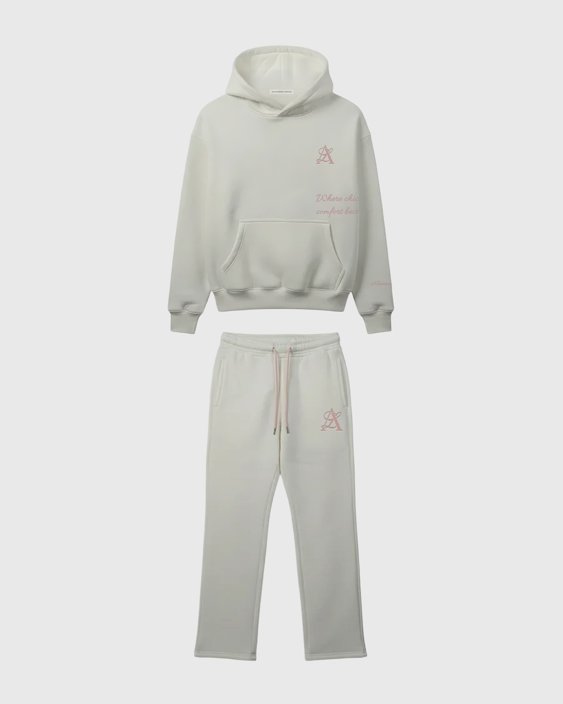 HOODIE & WIDE-LEG PANTS SET WHITE ROSA