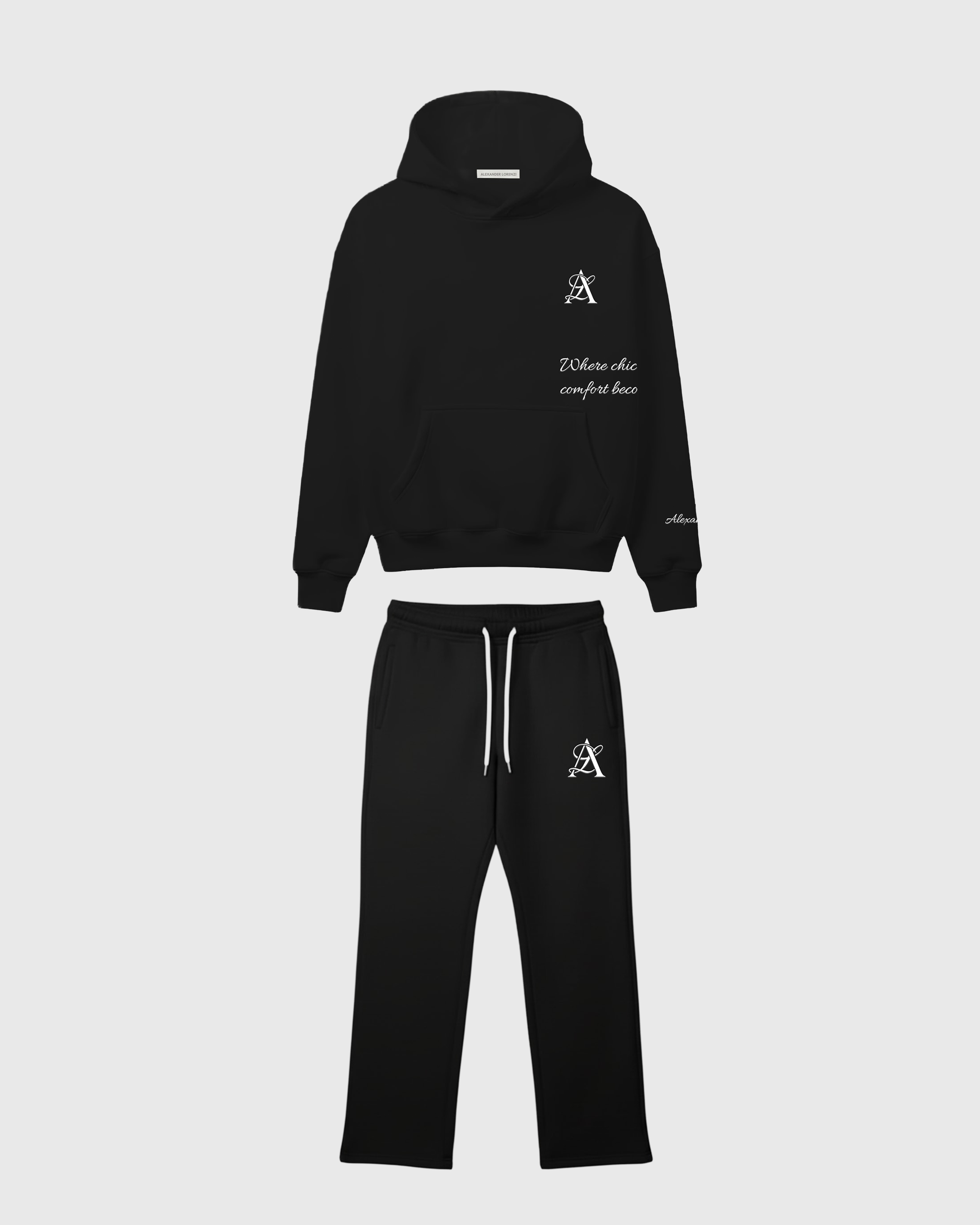 HOODIE & WIDE-LEG PANTS SET BLACK