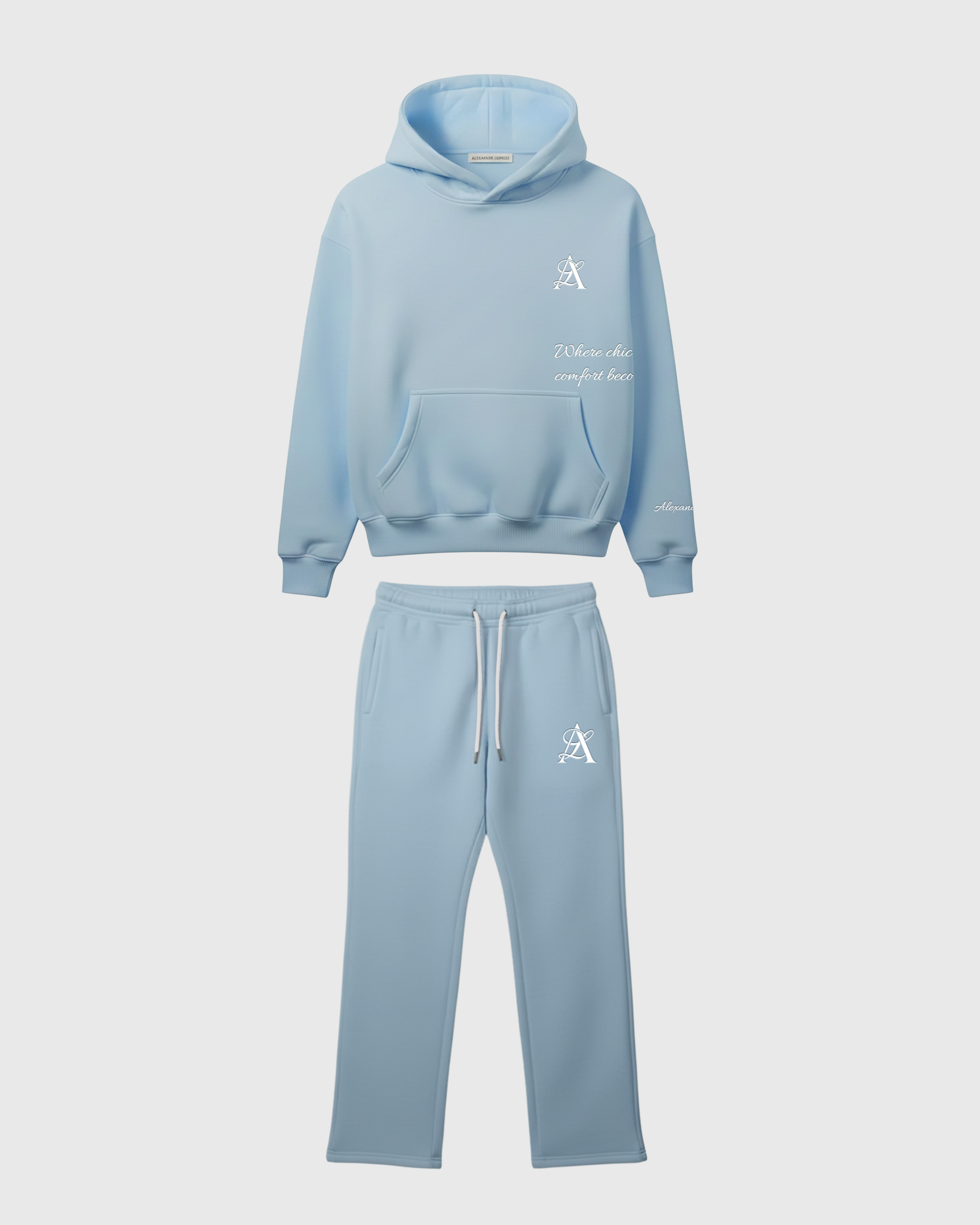 HOODIE & WIDE-LEG PANTS SET BABY BLUE