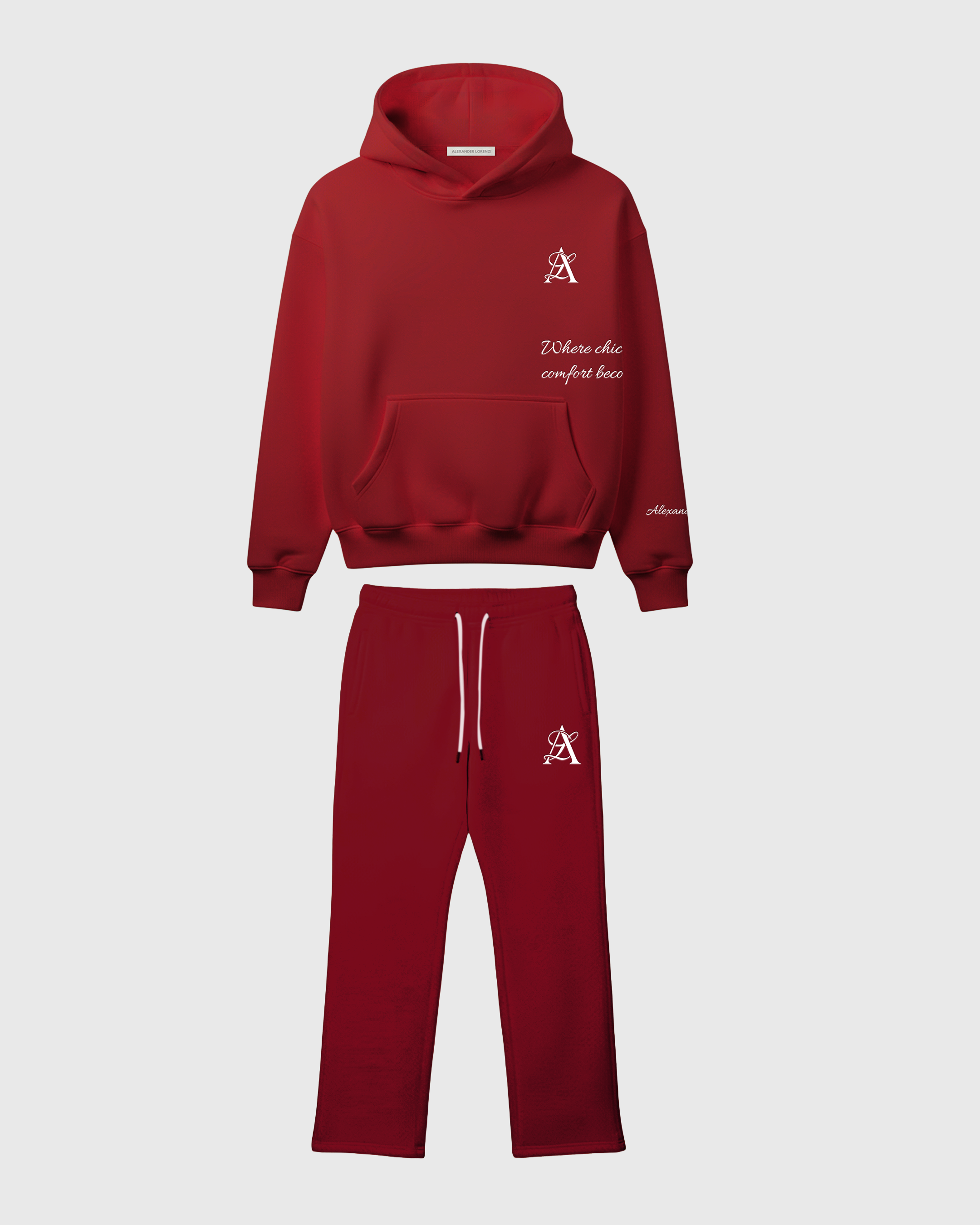 HOODIE & WIDE-LEG PANTS SET WINE RED